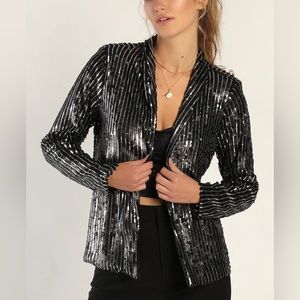Lulus black silver sequin blazer jacket